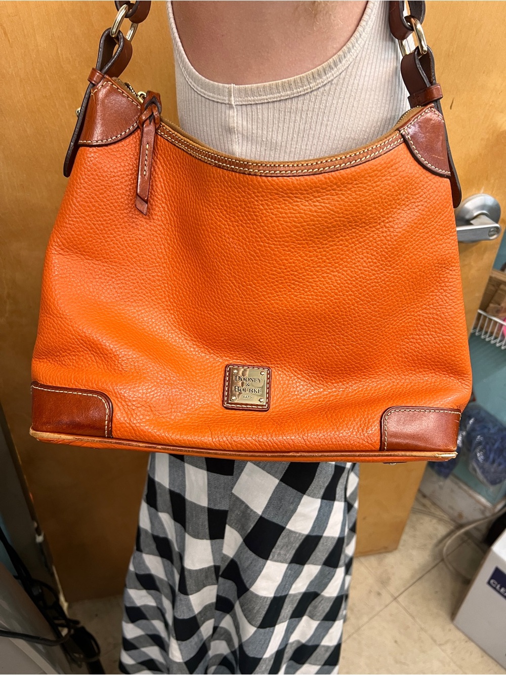 Dooney & Bourke Orange Pebble Leather Shoulder Bag